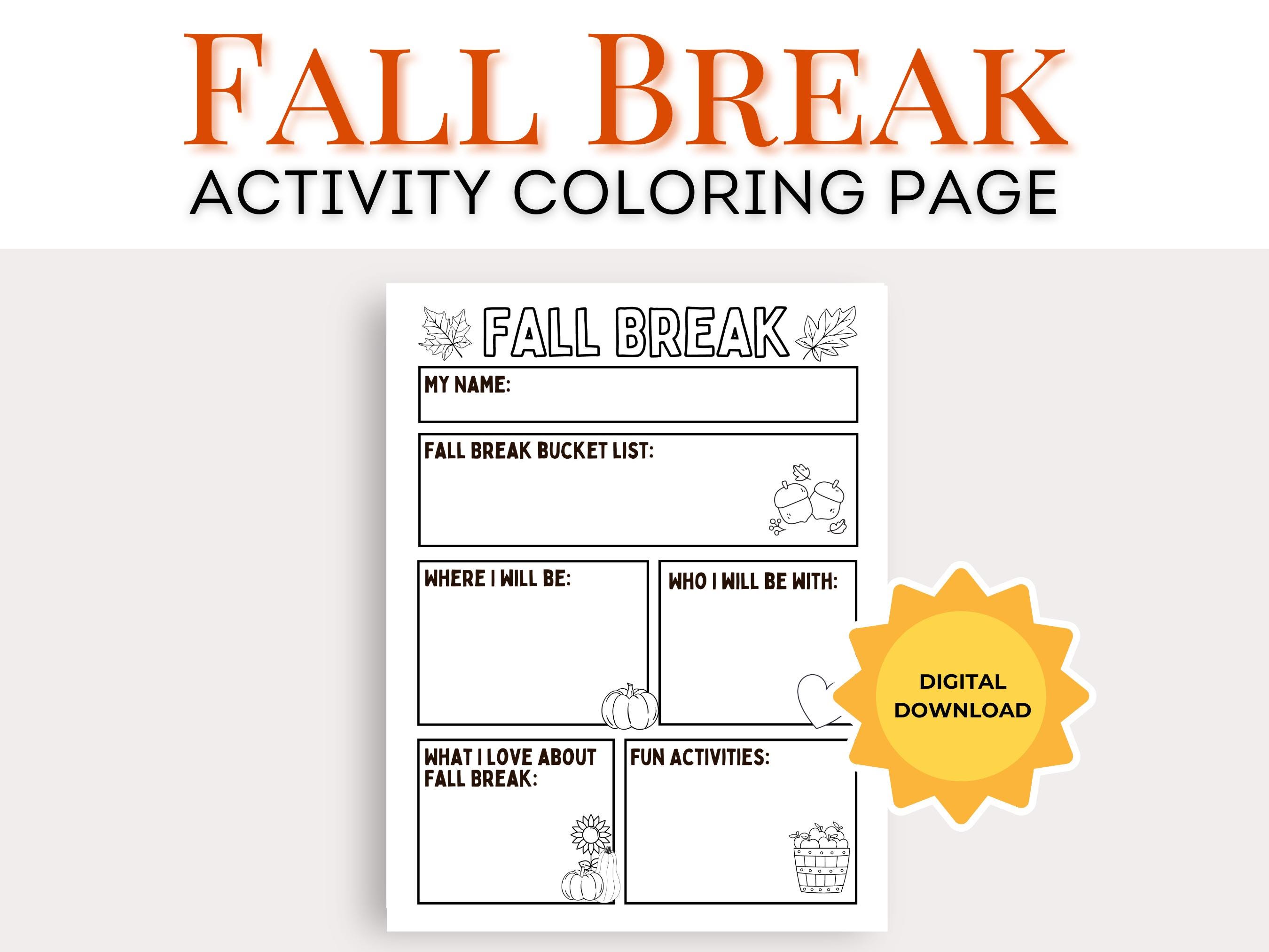 Fall Break Bucket List Printable for Kids - Fun Coloring Activity Page ...