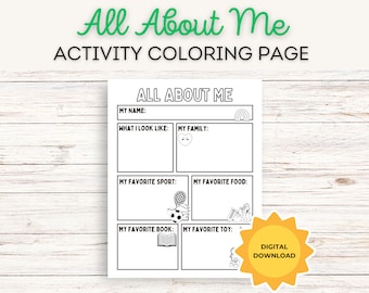 Creative Kids' All About Me-activiteitskleurplaat - afdrukbare, leuke kleurplaat Back to School - All About Me-activiteitswerkblad voor kinderen