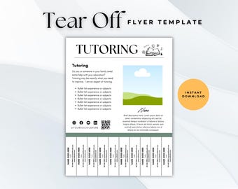 Anpassbare Nachhilfe Abreiß-Flyer-Vorlage | DIY Canva Design, professionelle Canva Vorlagen für Nachhilfedienste | Abreißbares Flyerdesign