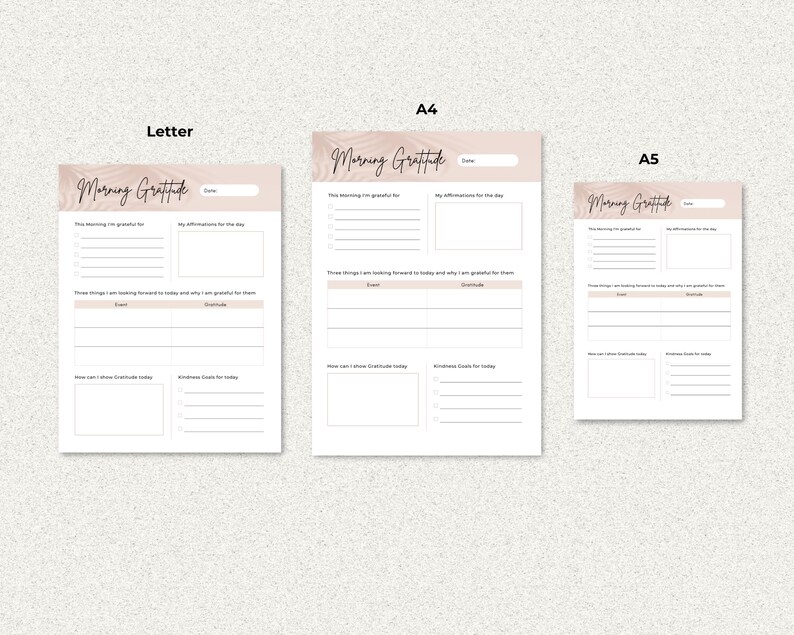 Sizes: US Letter, A4, and A5