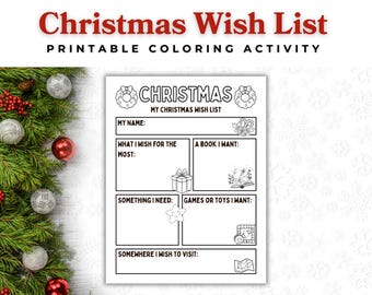 Kids Christmas Wish List Printable Coloring Page - Fun Holiday Activity, Children's Christmas Wish List Coloring Sheet - Digital Download