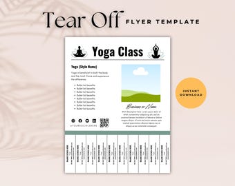 Yoga-Klassen-Canva-Vorlage: Abreißbarer Flyer für professionelles Marketing, anpassbarer Yoga-Klassen-Flyer - professionelles Marketingdesign