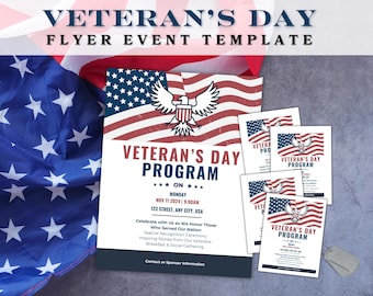 Honoring Heroes: Professional Veteran's Day Event Flyer Template, Veteran's Day Invitation Template, Customizable Veteran's Day Service