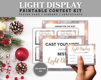 Festive Christmas Light Contest Ballots & Award Certificates, Cheerful Xmas Holiday Light Contest Ballots and Recognition Awards