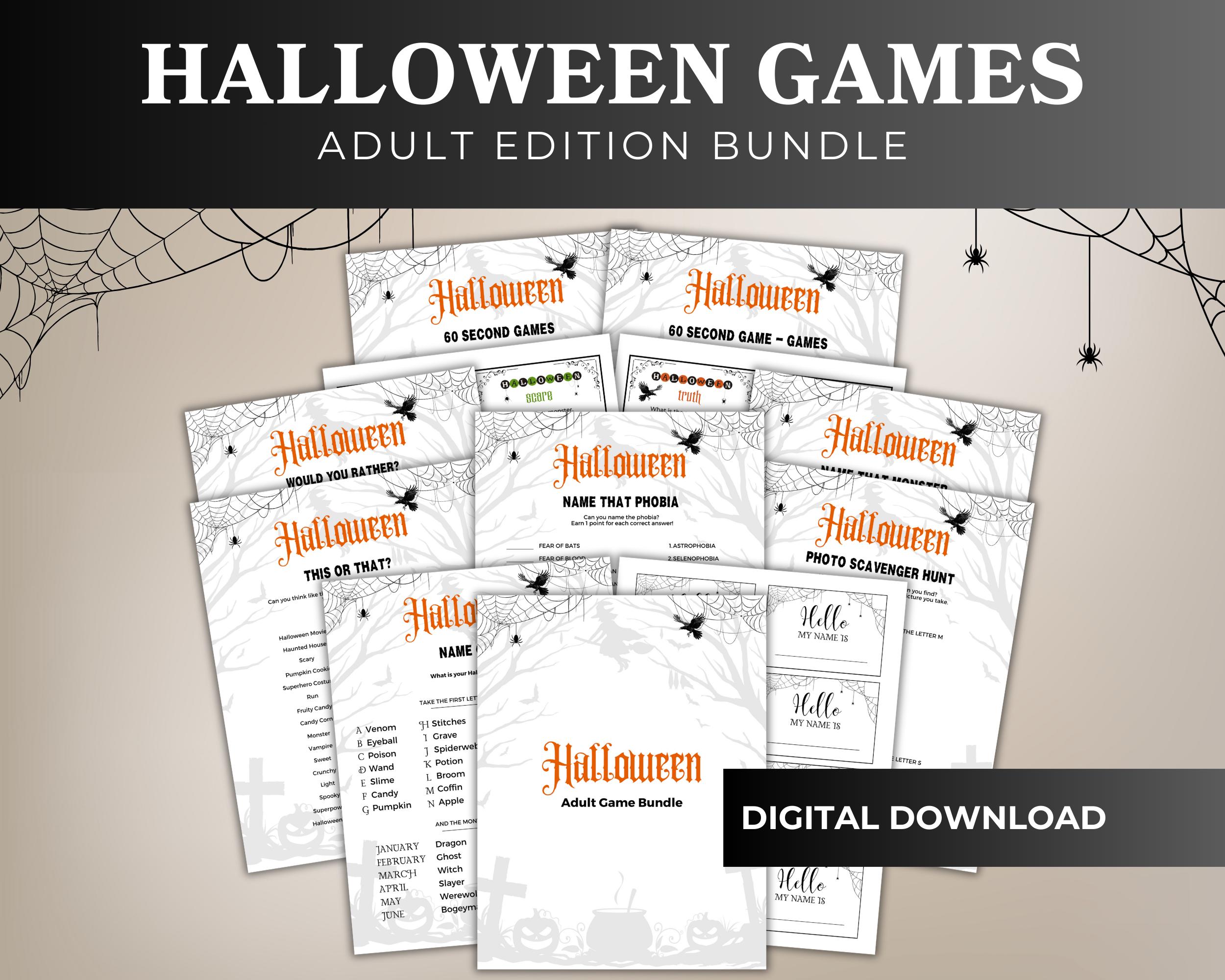 Adult Halloween Game Pack - Printable Games Bundle for Parties, Spooky Printable Games Collection - Perfect for Adult Halloween Fun