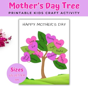 Manualidad de árbol imprimible para el Día de la Madre: actividad divertida de bricolaje, regalo personalizable para el Día de la Madre: manualidad de árbol imprimible para niños