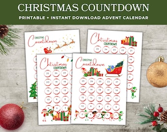 Festlicher Weihnachts-Countdown-Adventskalender zum Ausdrucken, Feiertags-Adventskalender 24-Tage-Countdown für Weihnachten