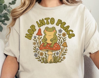 Weird Frog Mushroom Graphic Tee, Dark Academia Cottagecore Shirt