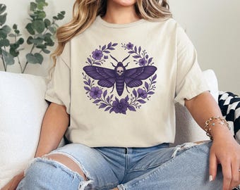 Gothic Moth Skull T-Shirt, Dark Academia Botanical Garden Tee