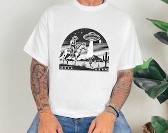 Cowboy Alien Abduction T-Shirt, Retro Western Graphic Tee