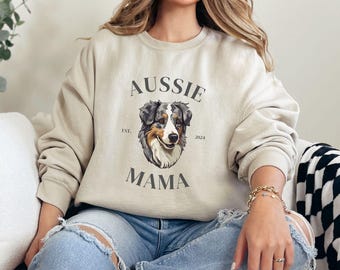 Felpa con cappuccio "Dog Mom", girocollo "Aussie Mama"