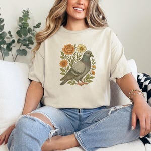 Pigeon Shirt, Floral Pigeon Shirt, Bird Shirt, Pigeon Lover Gift, Gift For Girlfriend, Gift For Best Friend, Animal Protection Shirt