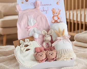 Baby Girl Gift, Baby Shower Gift, Baby Gift Box, Personalized Card, Baby Gift Basket, Welcome Baby, Newborn Gift Set, Baby Blanket, New Baby