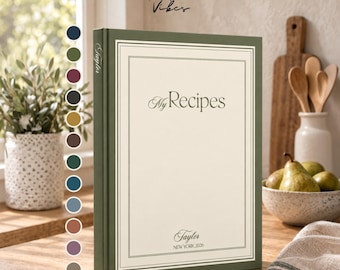Vintage Custom Cookbook, Minimalist Blank Recipe Book, Handwritten Recipes Journal, Christmas Gift for Her, Personalized Journal