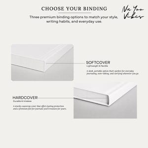 Comparison of hardcover and softcover binding options for a personalized recipe journal.