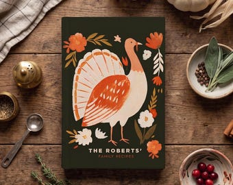 Custom Recipe Book, Personalized Family Cookbook, Halloween Kitchen Journal, Fall Hostess Gift, Thanksgiving Keepsake, Autumn Baking Diary