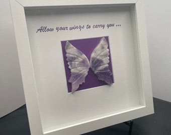 Dream Amethyst Butterfly Wings in Wooden Frame with Glass Front