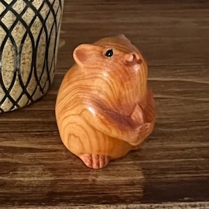 Wooden Mouse Carving | Cedar Wooden Ornament |  Small Wooden Animal | Solid wood Carving Figurine Gift