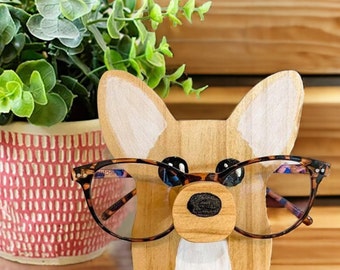 Corgi Glasses Stand | Cute Wooden Pet Ornament | Home Decor Artwork | Wooden Glasses Stand