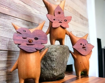 Statues Korok en bois | Décoration d'intérieur artisanale | Le souffle de la nature Zelda | Cadeau statue en bois | Figurines de jeu fantastique en bois