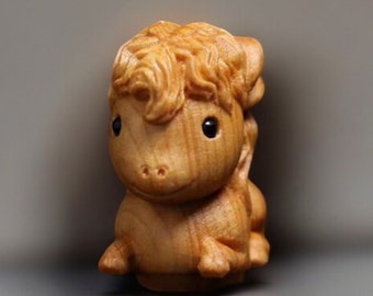Wooden Mini Carved Foal | Zodiac Wooden Horse Crafts | Small Wooden Animal Festival Gift |  Home Decor Centerpiece
