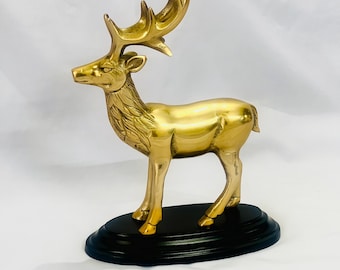 Vintage Hand Etched Cast Brass Deer Statue Sculpture Decor