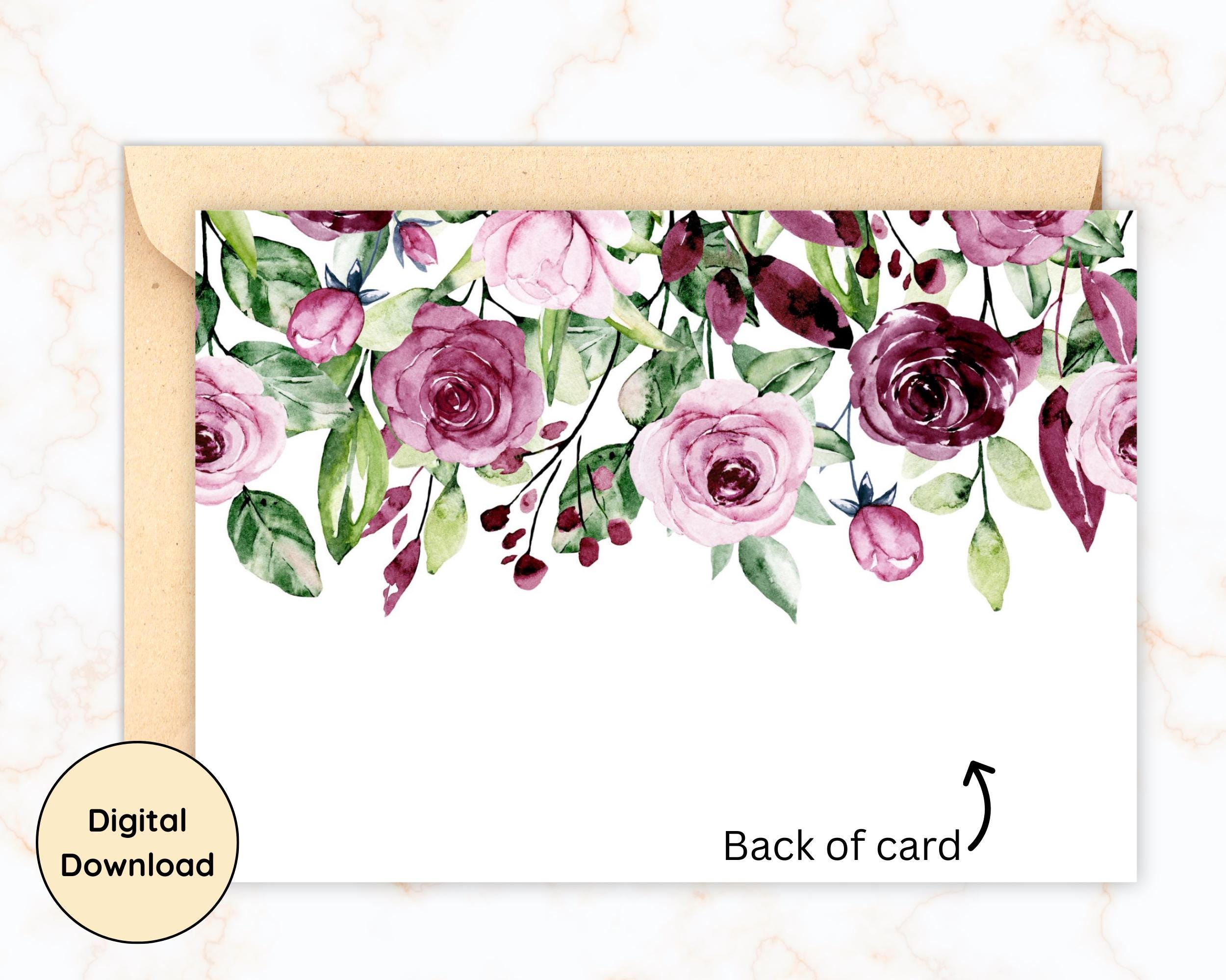 Floral Roses Thank You Card - Printable 5x7 (digital Download) - Etsy
