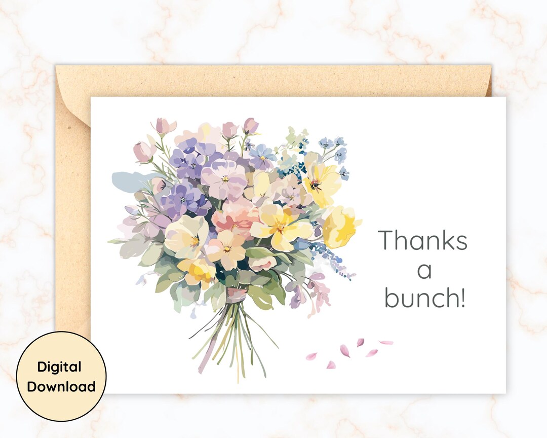 Floral Bouquet Thank You Card - Printable 5x7 Card (digital Download ...