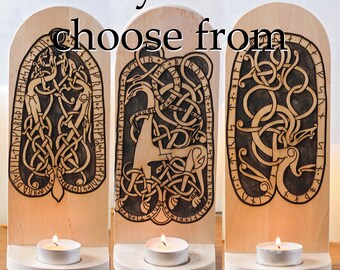 Runestone decorative/hangable candle holder in Birch, 3 designs to choose from