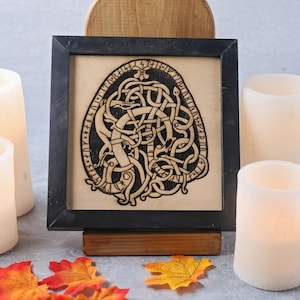 Viking age runestone engraved in wood and mounted in picture frame, U 77