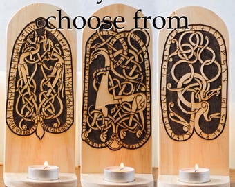 Runestone decorative/hangable candle holder, 3 designs to choose from, Radiata Pine