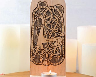 Oak (Thor’s wood) - Runestone decorative/hangable candle holder, Vs 29