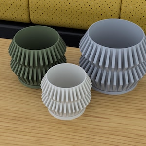 Vaso moderno scolpito con sottovaso - Vaso per fiori a coste stampato in 3D, vaso geometrico, vaso decorativo minimalista per casa o ufficio