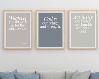 Bible Verse Wall Art Set of 3, Bible Verse Art, Christian Home Decor, Modern Scripture Decor, Christian Poster, Digital Print, Faith Poster