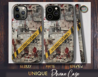 Crime Scene,  Newspaper iPhone Case - Captivating Gift for Him or Her, Stylish Phone Cover, Collage Phone case, Crime Enthusiast.