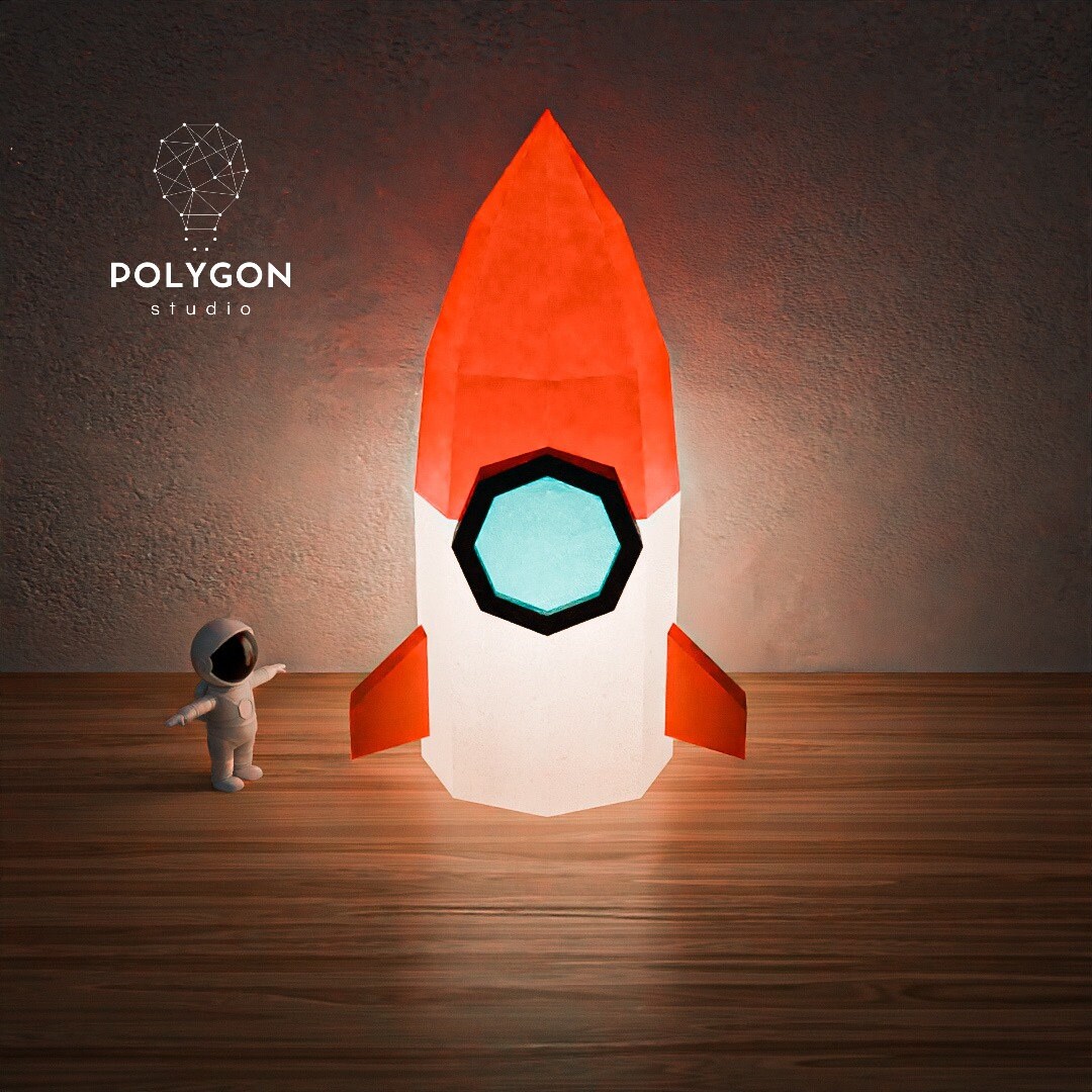 3D Paper Lamp Low Poly Rocketship Space Light Bulb Origami Instant ...