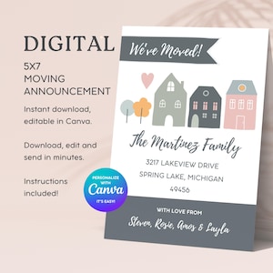 Modern Folk Art Moving Announcement Template: 5x7 New Address Card (Digital Download)