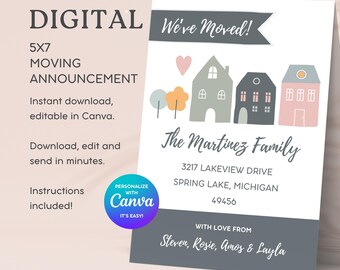 Modern Folk Art Moving Announcement Template: 5x7 New Address Card (Digital Download)