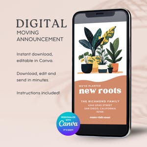 Boho Plants Moving Announcement: New Address Template (Digital)