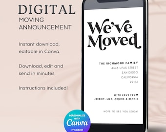 Minimalist Moving Announcement: Black & White Mobile Template (Digital Download)