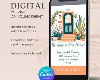 Boho Moving Announcement: New Home Card, Mobile Text Template (Digital Download)