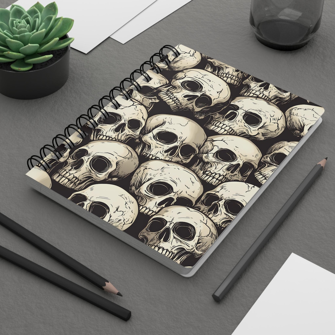 SPIRAL NOTEBOOK Skull Art Lined Pages, Gothic Skull Journal, Dark ...