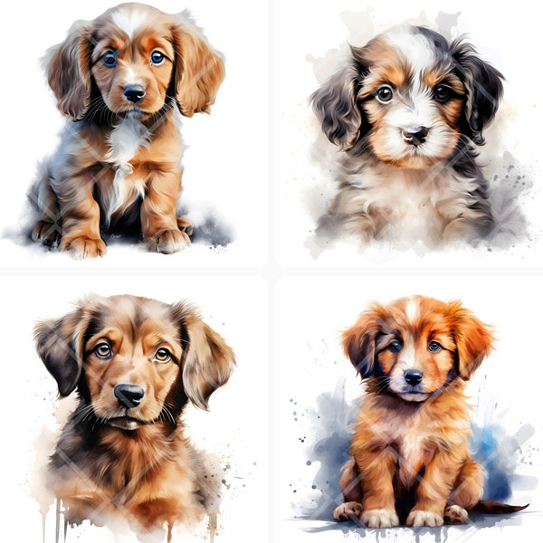 Adorable Puppy Art | Watercolor Puppy Clipart Bundle Dog Lover Clipart Puppy Stickers