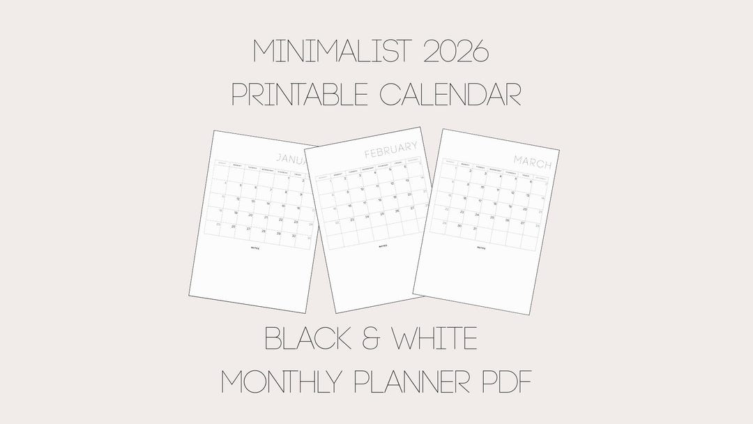 Minimalist 2026 Printable Calendar | Black & White Monthly Planner PDF ...