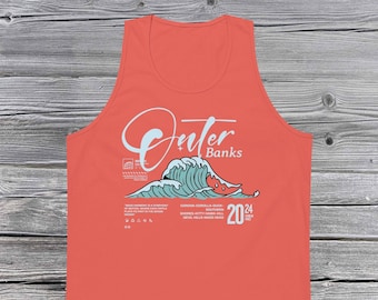 Outer Banks North Carolina retro grafische tanktop, vintage OBX unisex comfortkleuren zomershirt
