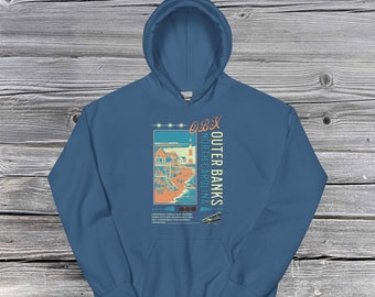 Outer Banks North Carolina Retro Graphic Hoodie, Vintage OBX Unisex Summer Sweatshirt