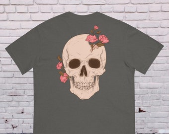 Esqueleto Flor Silvestre Academia Oscura Verano, Cráneo Floral Granola Chica Estética Amante al aire libre Confort Colores Camisa
