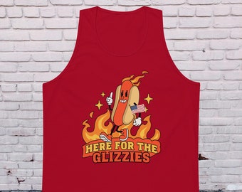 Here For The Glizzies Unisex Cotton Tank Top, Funny Summer Hot Dog Shirt, Trendy Graphic Tee Summer BBQ Shirt, 4th of July Shirt