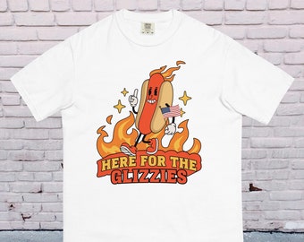Here For The Glizzies Comfort Colors TShirt, Funny Summer Hot Dog Shirt, Trendy Graphic Tee Summer BBQ Shirt, 4th of July Shirt