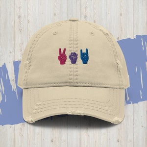 Bisexual Pride Flag Peace Sign Embroidered Dad Hat, Bisexual Pride Hat, Bisexual Men, WLW Sapphic Pride Hat, Queer Pride Gift